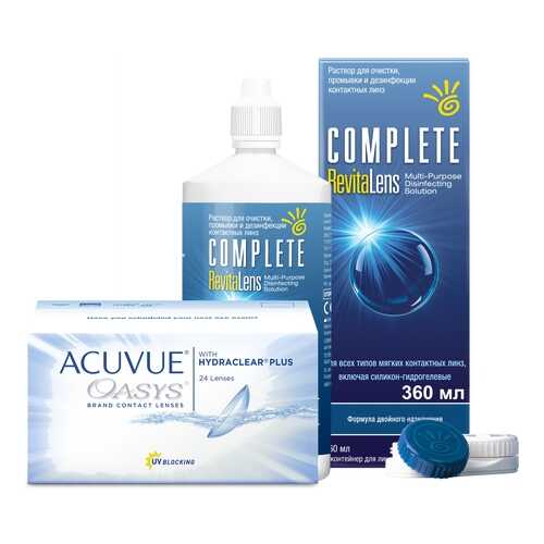 Контактные линзы Acuvue Oasys 24 линзы R 8.4 -4.00 + Раствор Complete RevitaLens 360 мл в Аптека Радуга