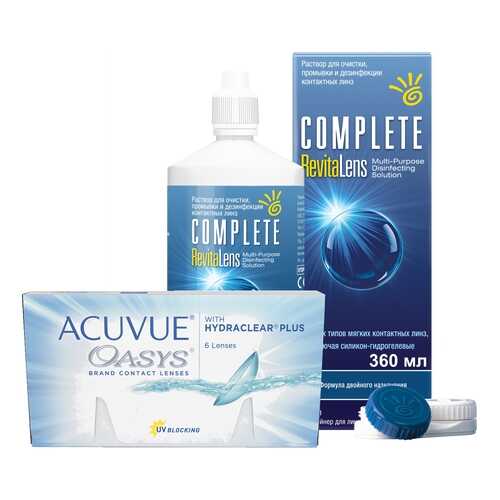 Контактные линзы Acuvue Oasys 6 линз R 8.4 -3.00 + Раствор Complete RevitaLens 360 мл в Аптека Радуга